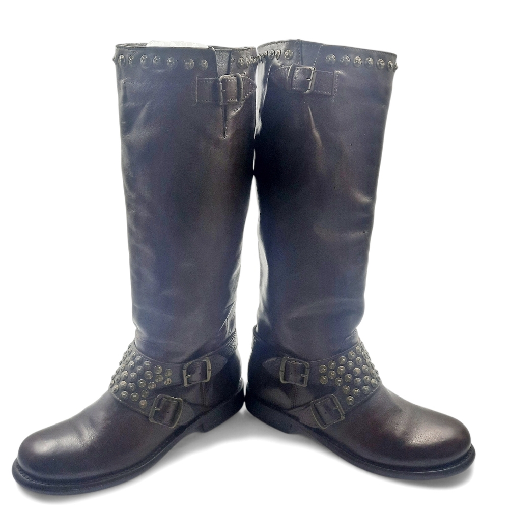 FRYE Studded Tall Dark Brown Boho Cottage Distressed Biker Grunge 8 M - Picture 5 of 16